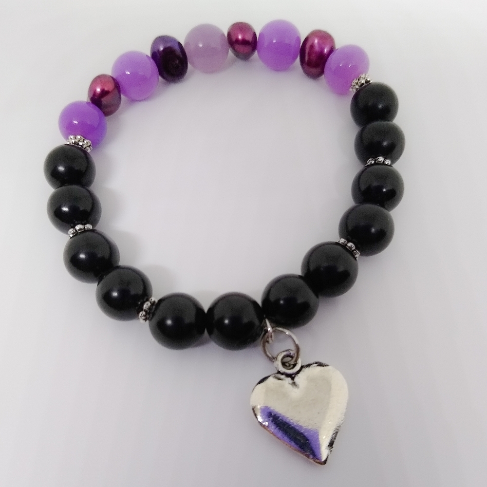 Purple and black gemstone charm bracelet